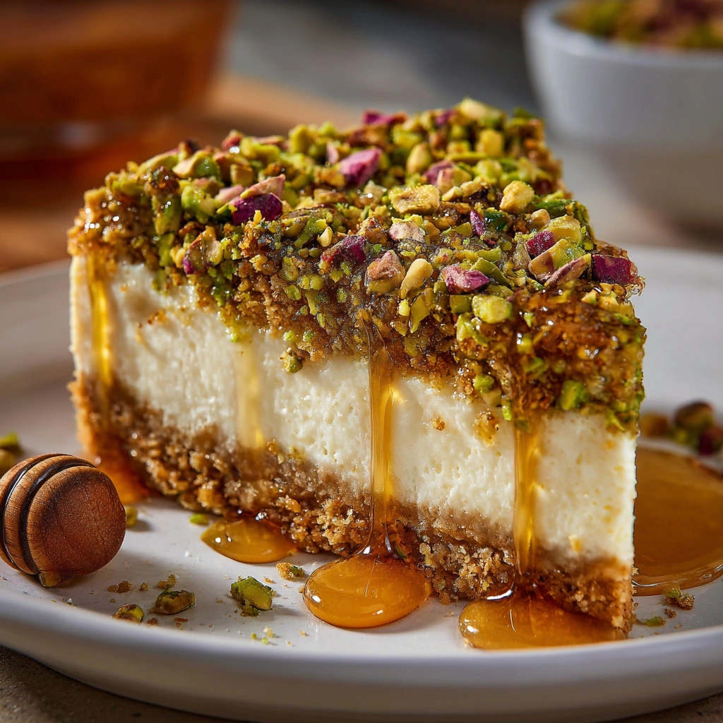 Pistachio Baklava Cheesecake with Honey Sauce: A Must-Try!