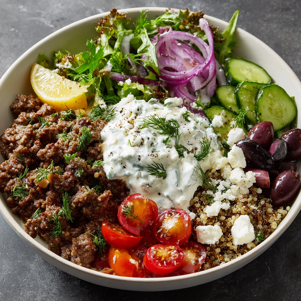 Mediterranean Beef Bowl with Herbed Yogurt Sauce