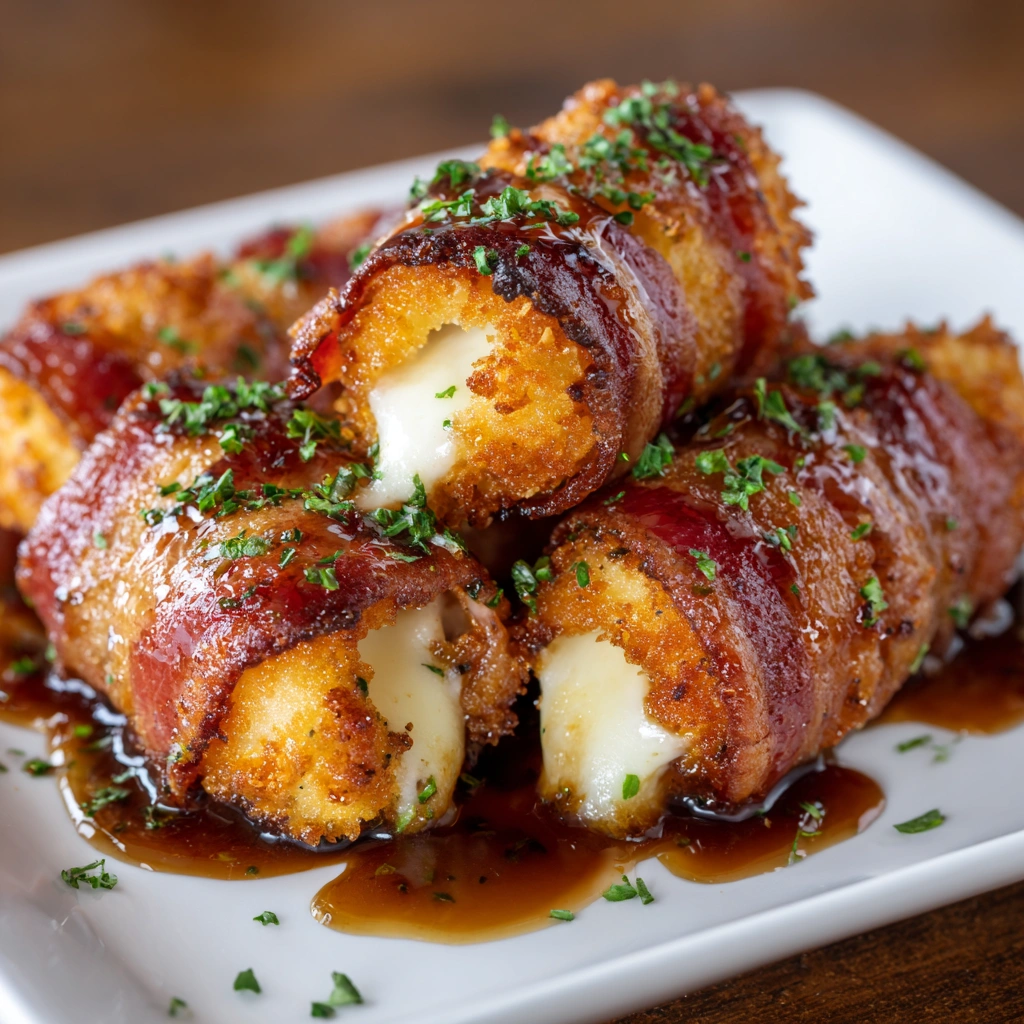 Crispy Bacon Mozzarella Poppers with Sweet Glaze Delight!
