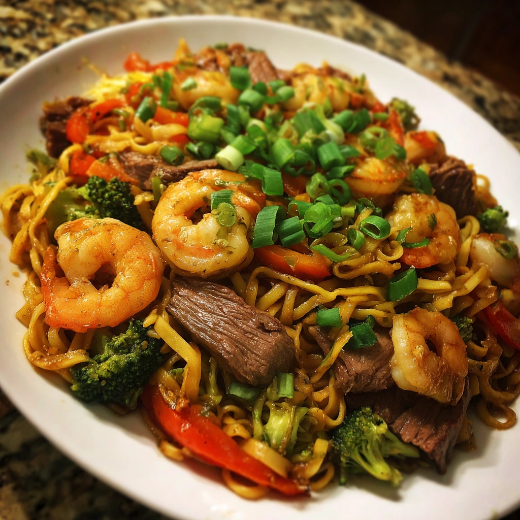Steak and Shrimp Teriyaki Noodles: Delight in Every Bite!