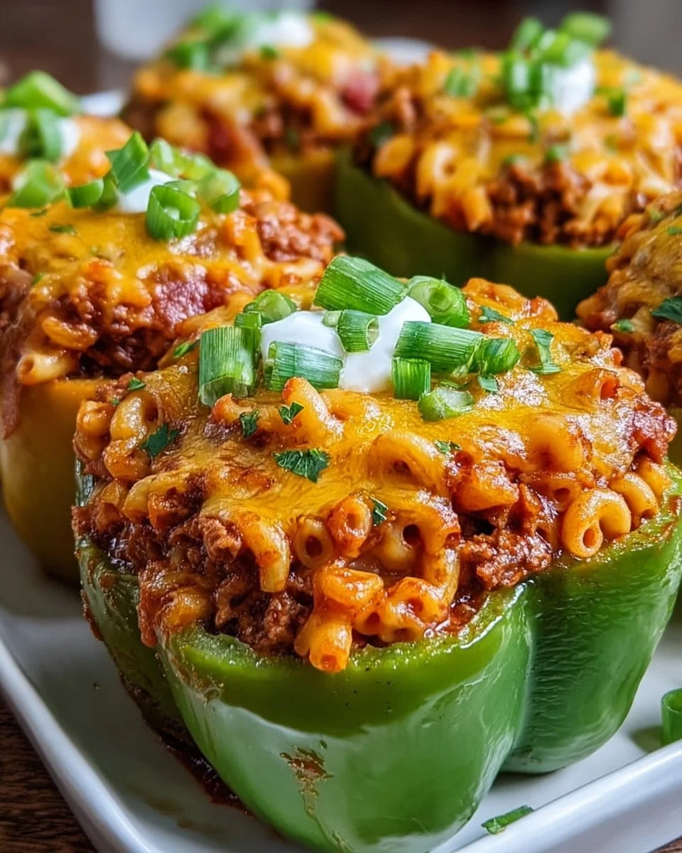 Baked Chili Mac Stuffed Peppers