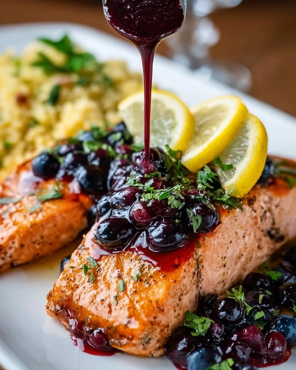 Blueberry Glazed Salmon with Lemon Herb Couscous