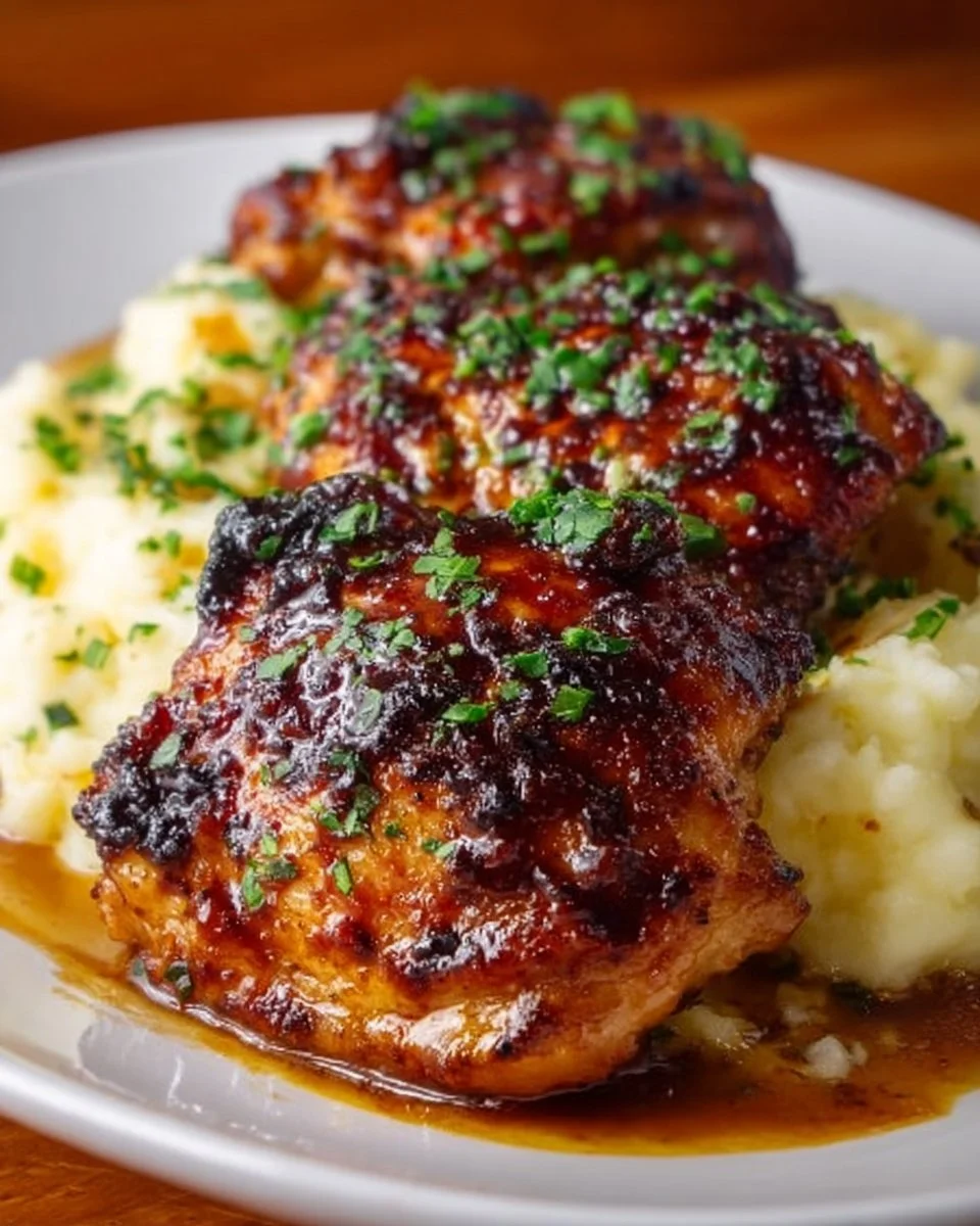 Chipotle Honey Chicken Thighs served with Smoked Gouda Mashed Potatoes