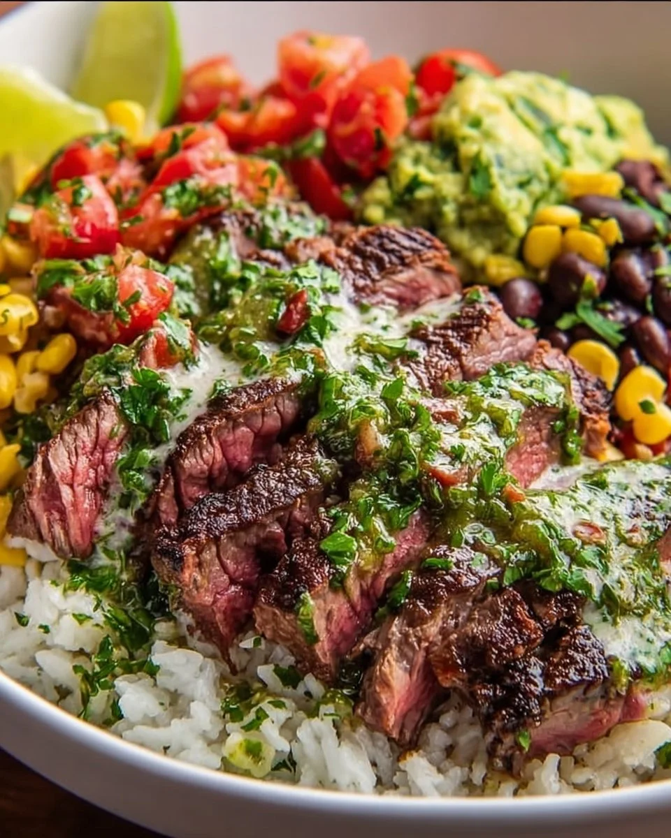 Cilantro lime steak bowls with fresh ingredients and vibrant toppings