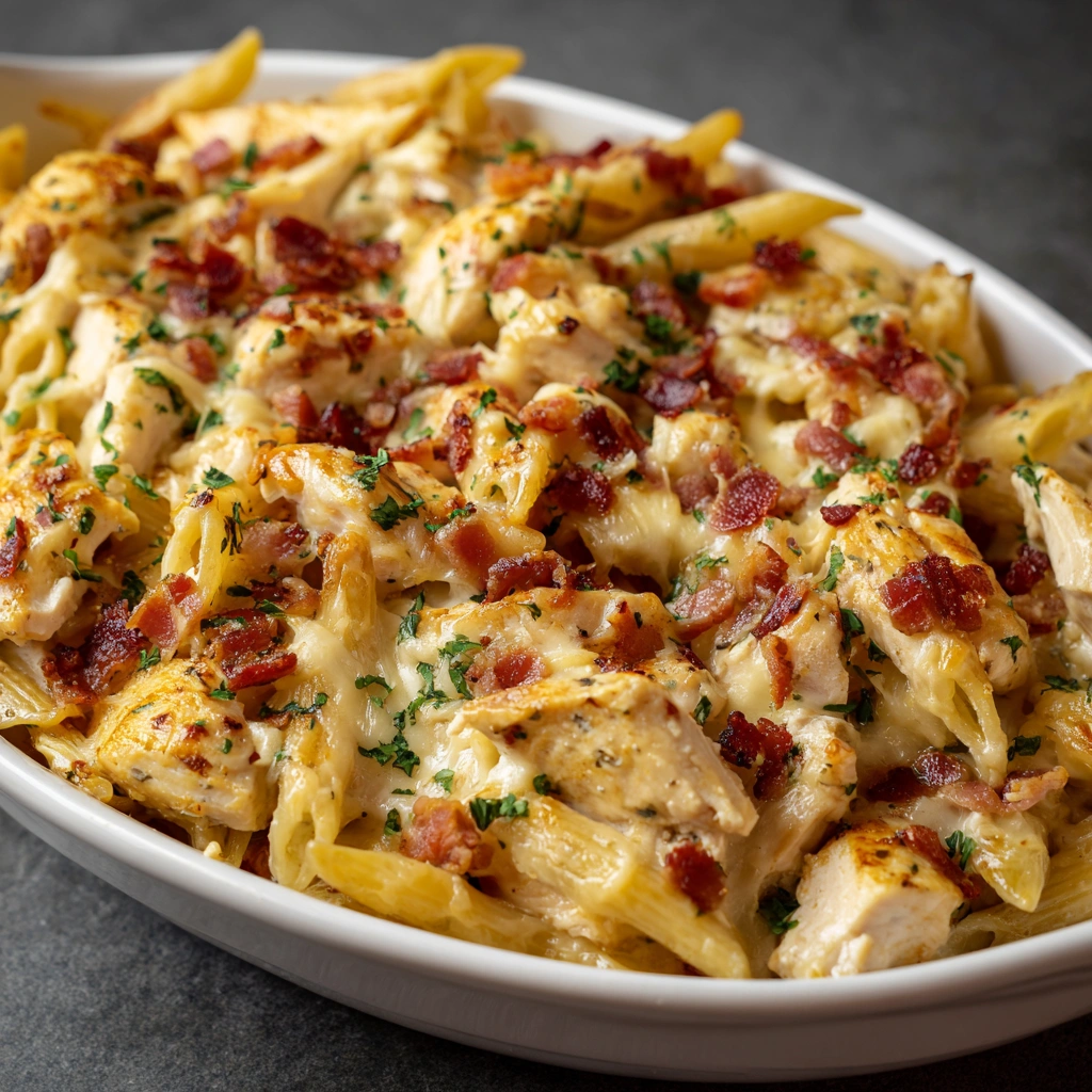 Cheesy Chicken and Bacon Pasta Bake: A Family Favorite!