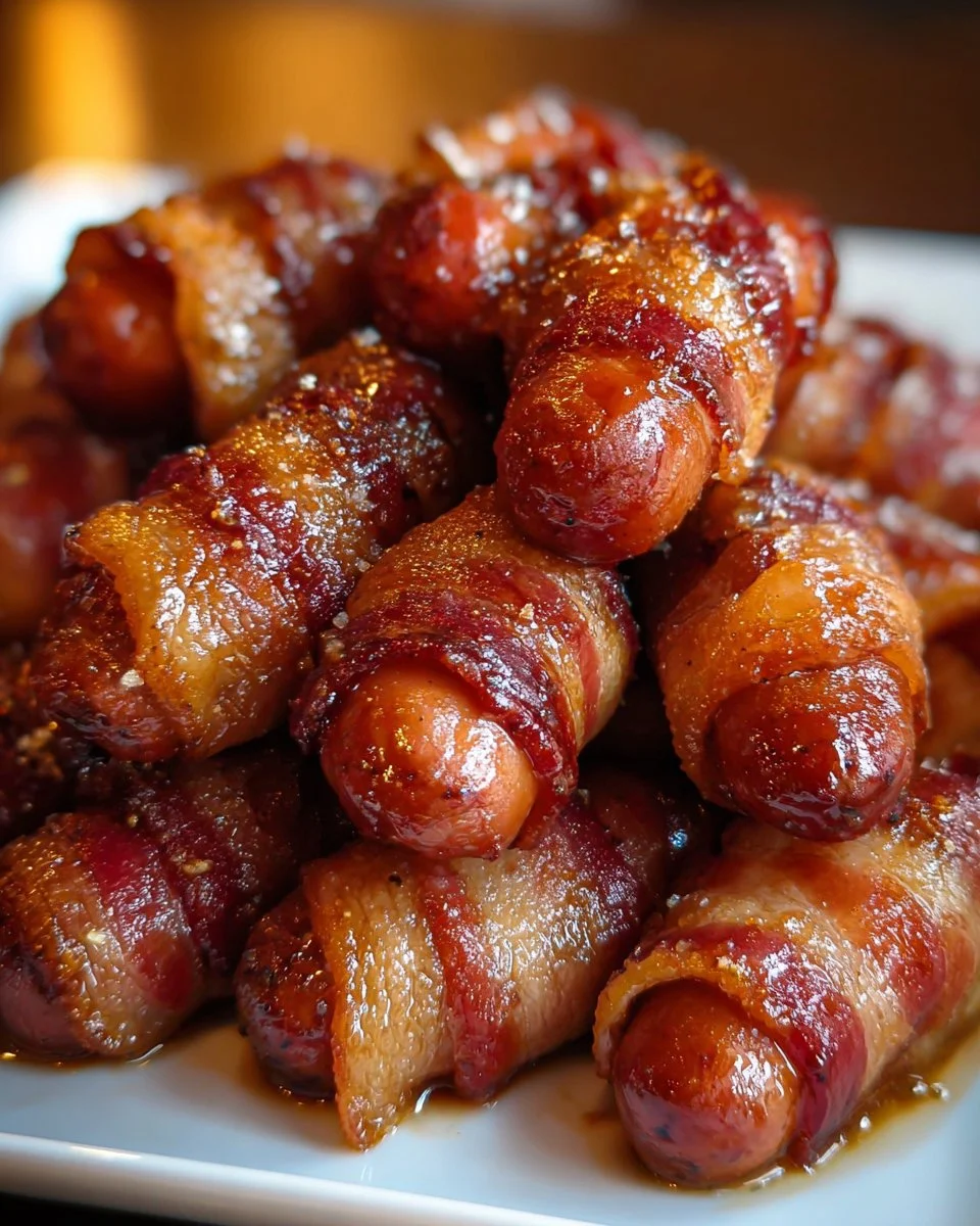 Bacon Wrapped Smokies appetizer served on a platter