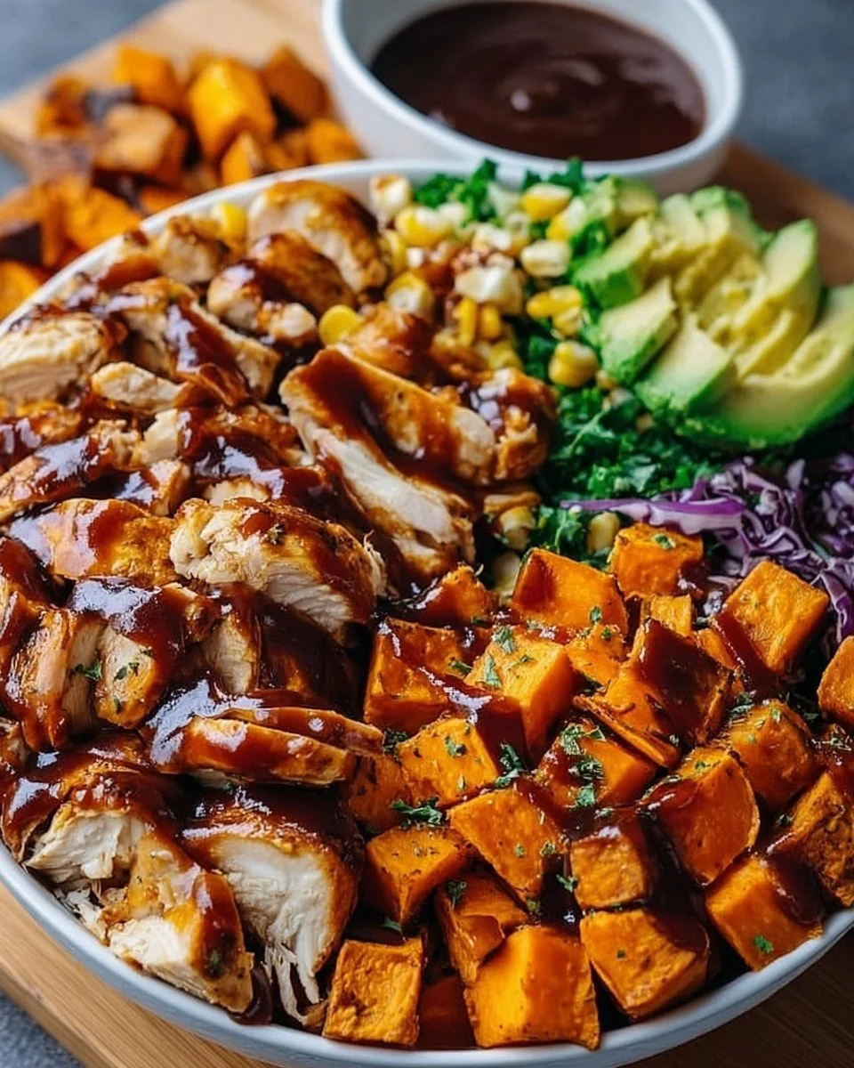 BBQ Chicken &amp; Roasted Sweet Potato Bowls