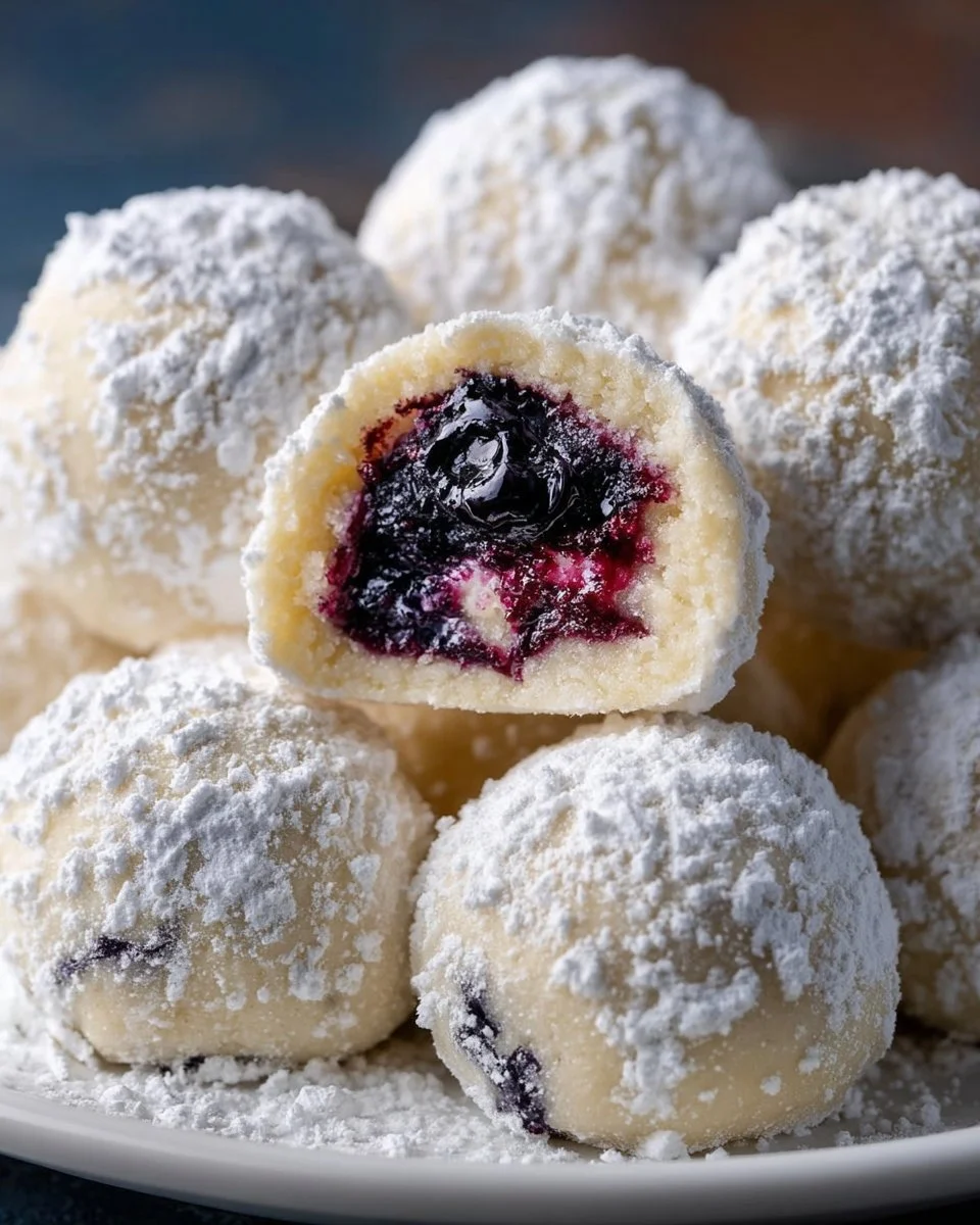 Blueberry-Filled Almond Snowball Cookies