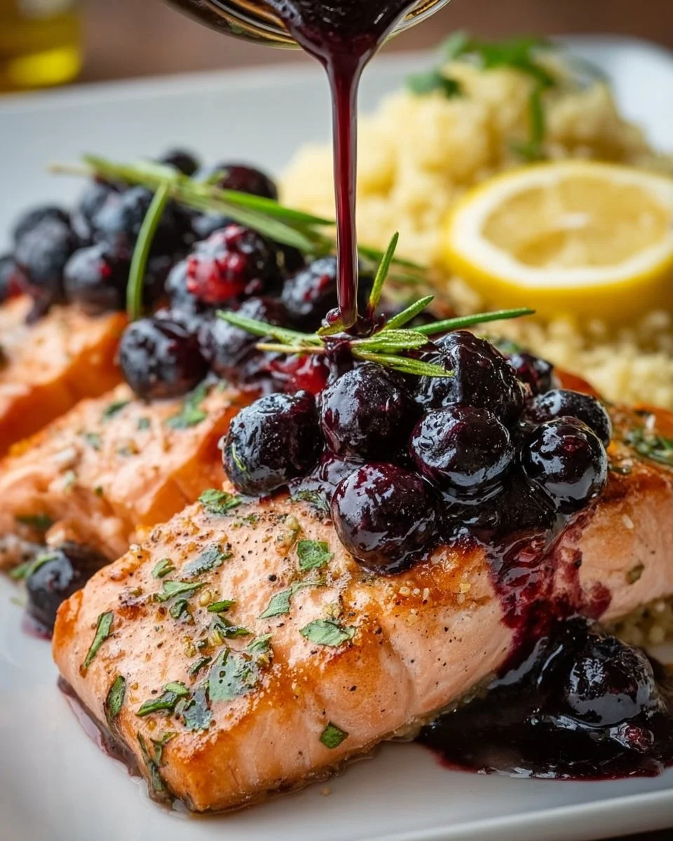 Blueberry Glazed Salmon with Lemon Herb Couscous