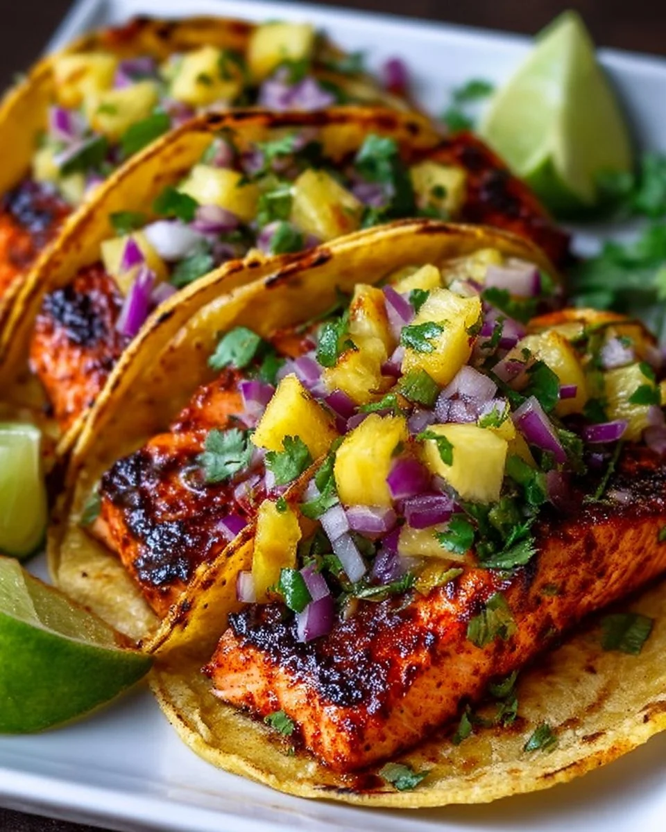 Chipotle Honey Salmon Tacos with Pineapple Salsa