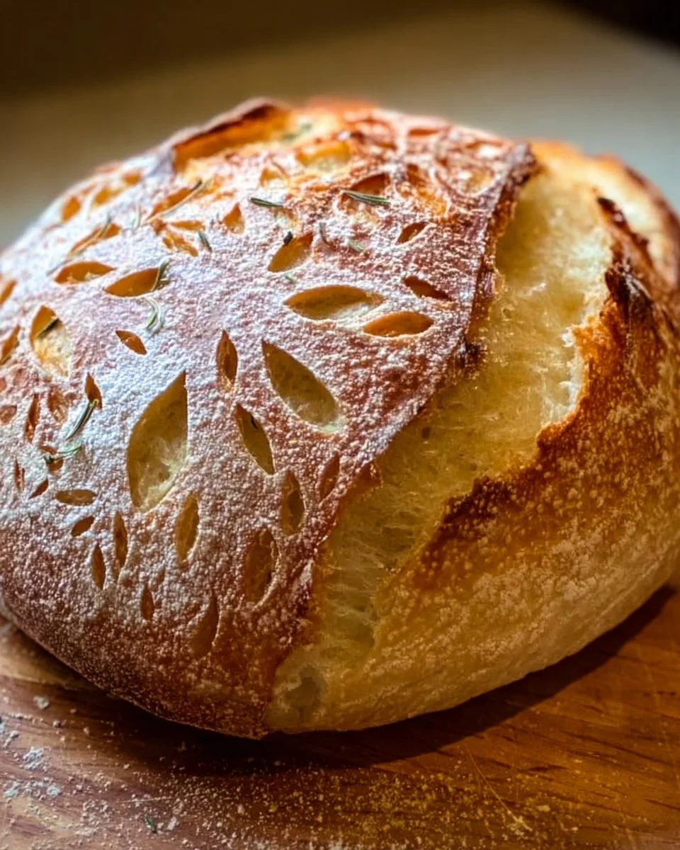 Freshly baked artisan sourdough bread with olive oil and honey drizzle