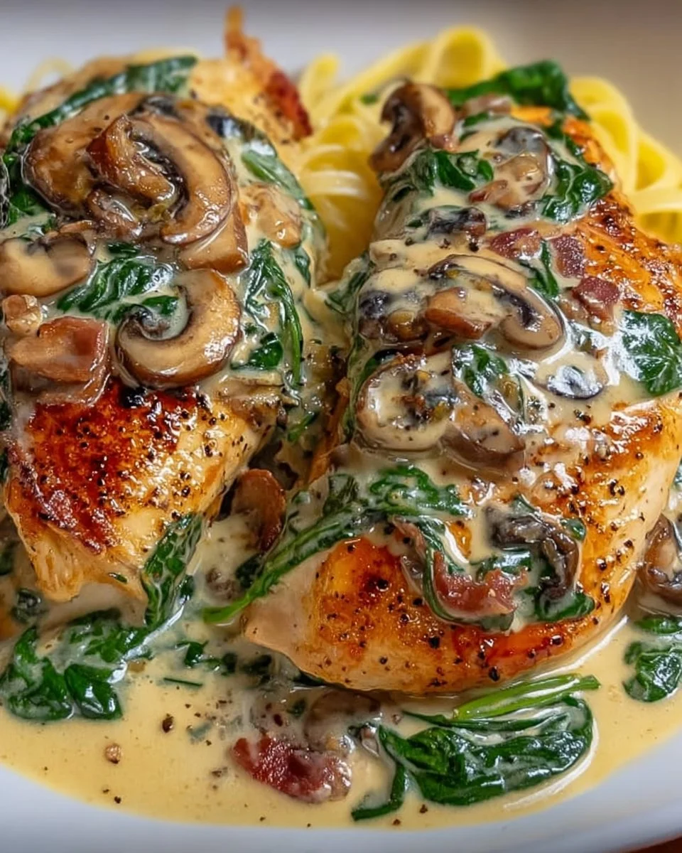 Creamy Garlic Mushroom &amp; Spinach Chicken