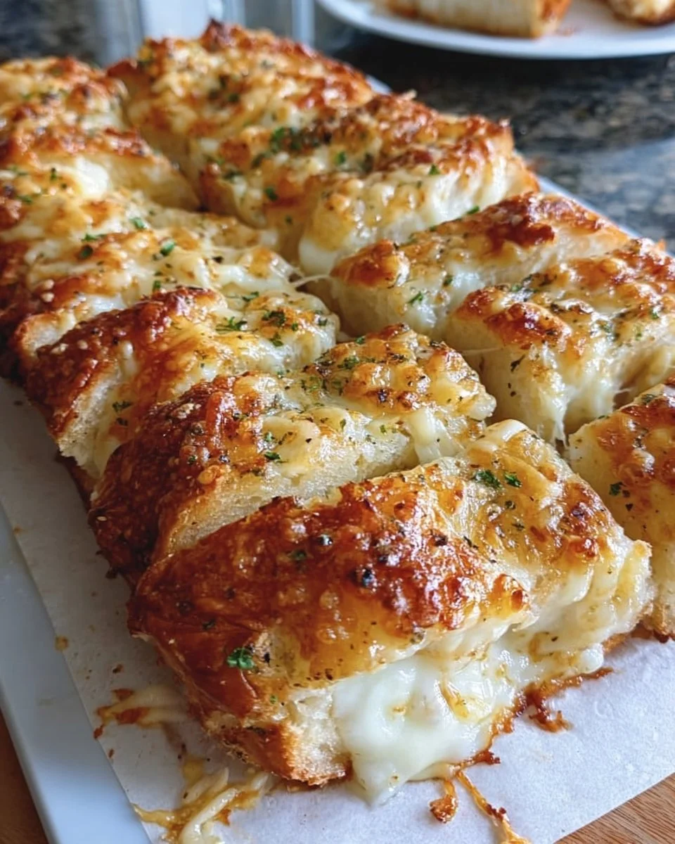 Delicious and easy cheesy bread recipe with gooey melted cheese
