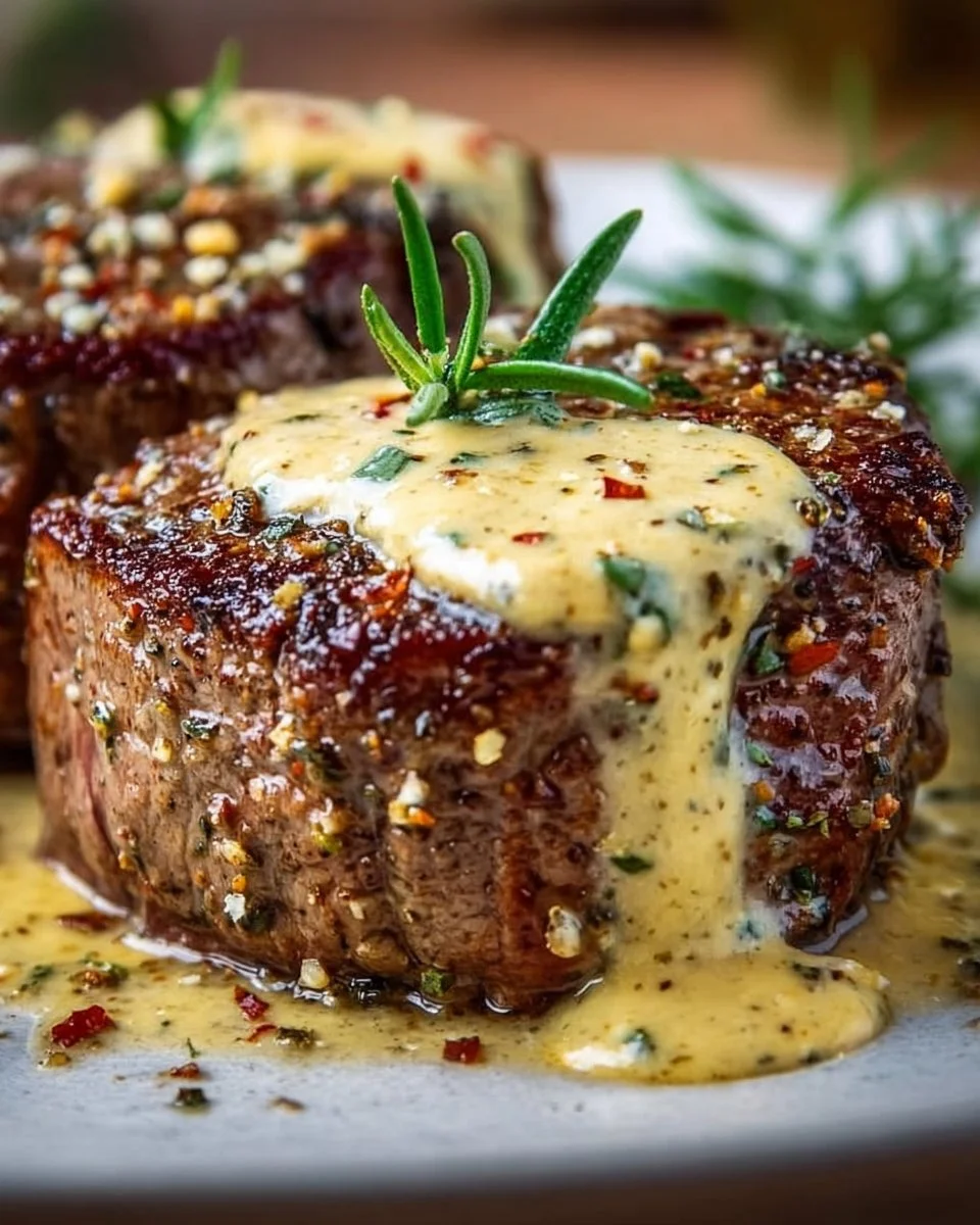 Filet Mignon with Creamy Mustard and Parmesan Sauce