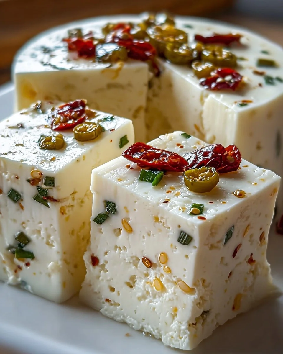 Freshly made Homemade Pepper Jack Cheese with peppers and spices