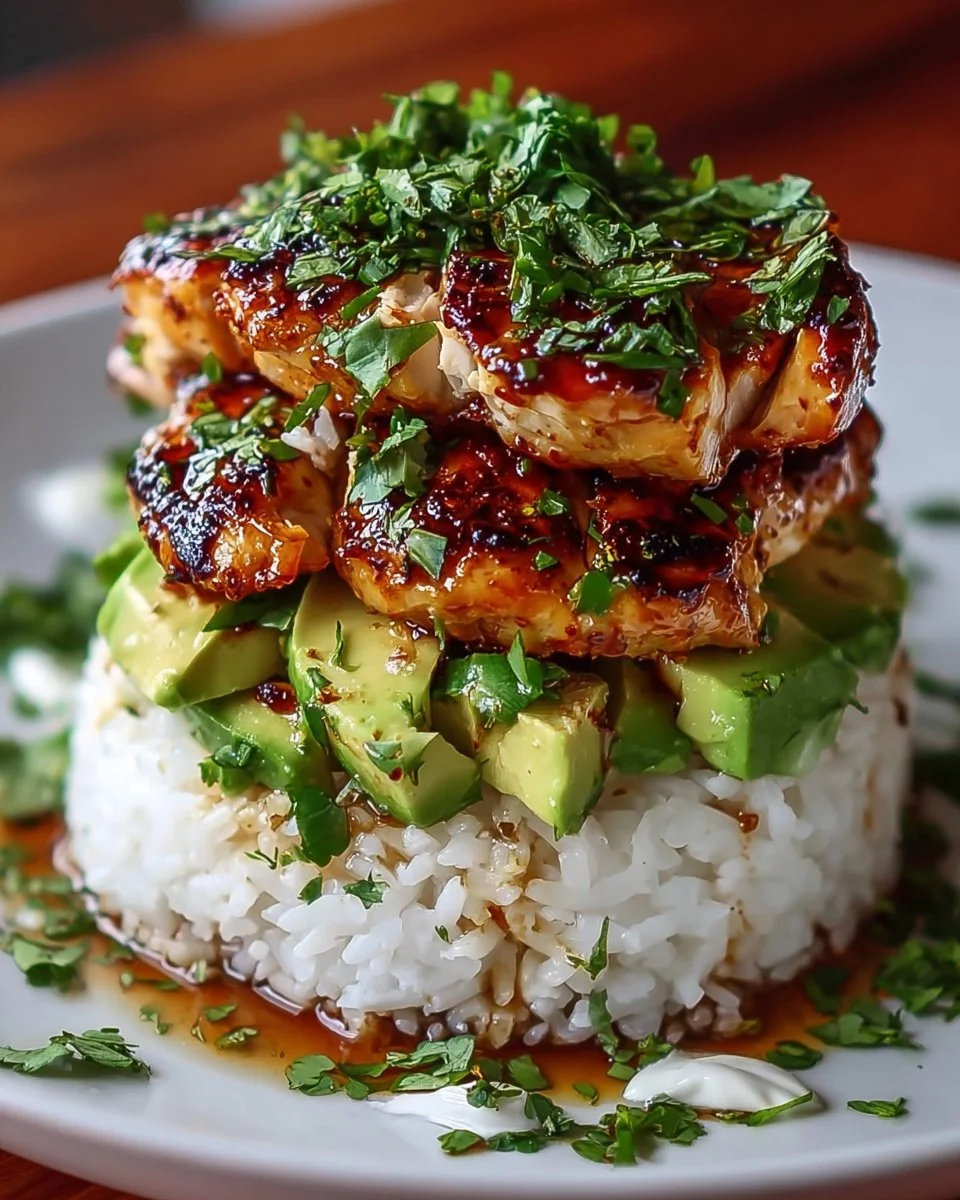 Honey Lime Chicken &amp; Avocado Rice Stack