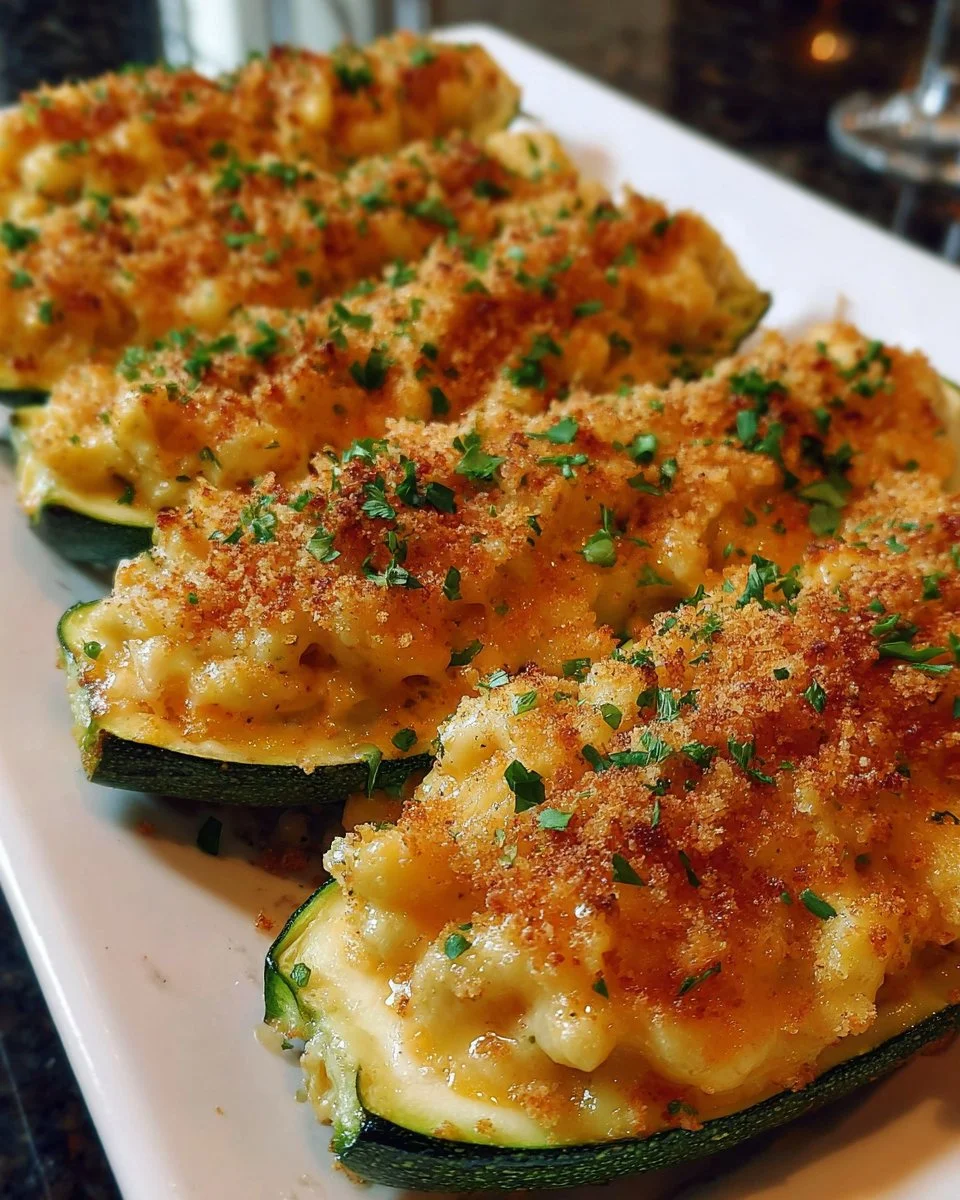 Mac &amp; Cheese Stuffed Zucchini