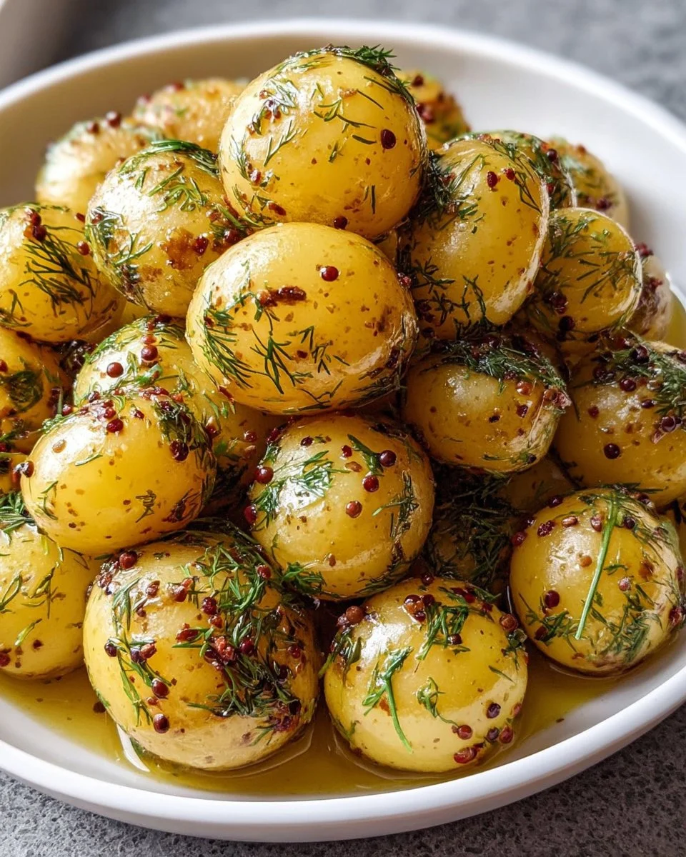 A jar of pickled potatoes showcasing their vibrant color and texture.