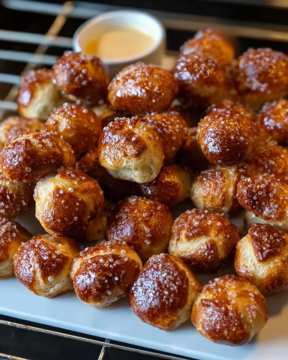 Soft and chewy sourdough pretzel bites for a delicious snack.