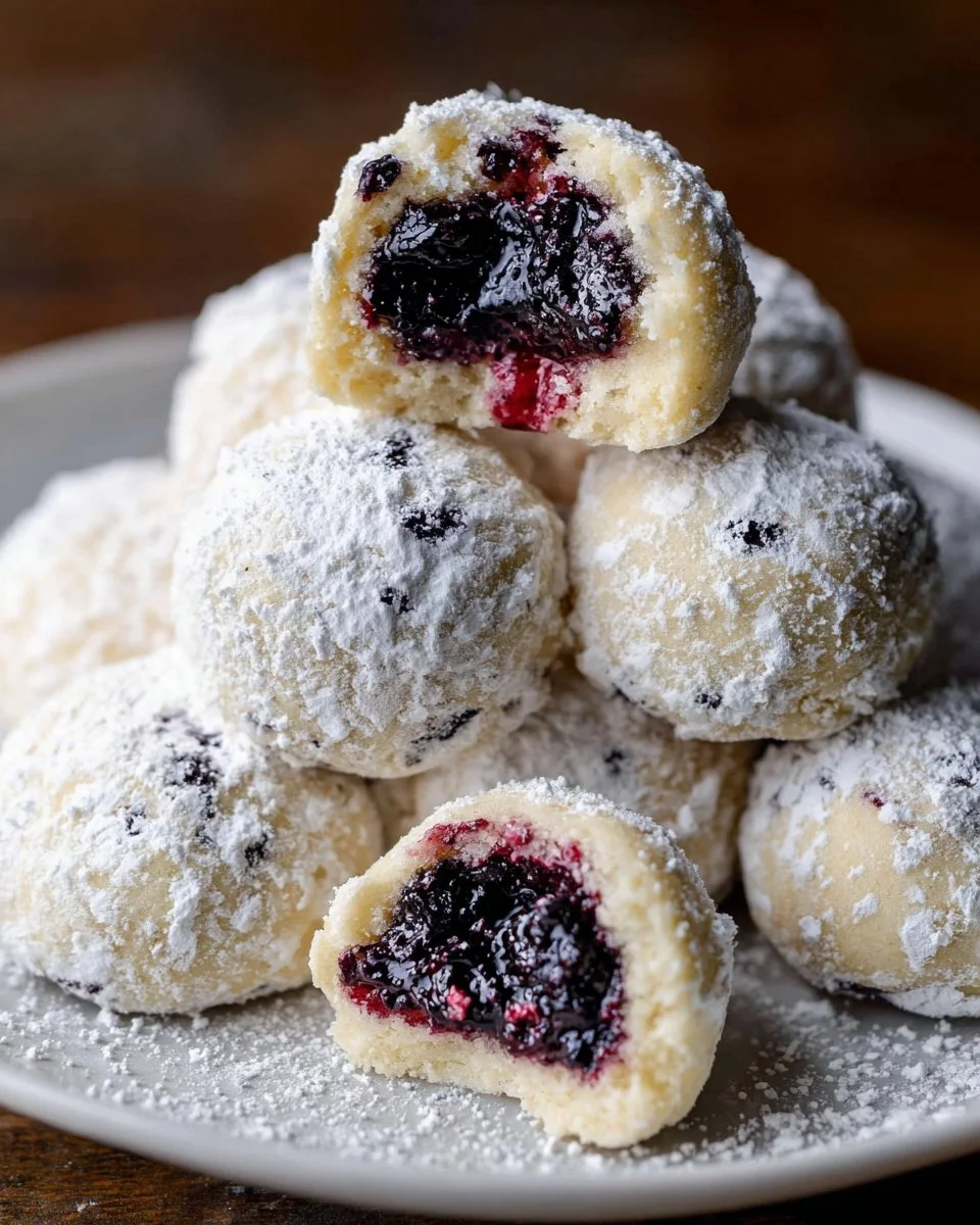 Blueberry-Filled Almond Snowball Cookies
