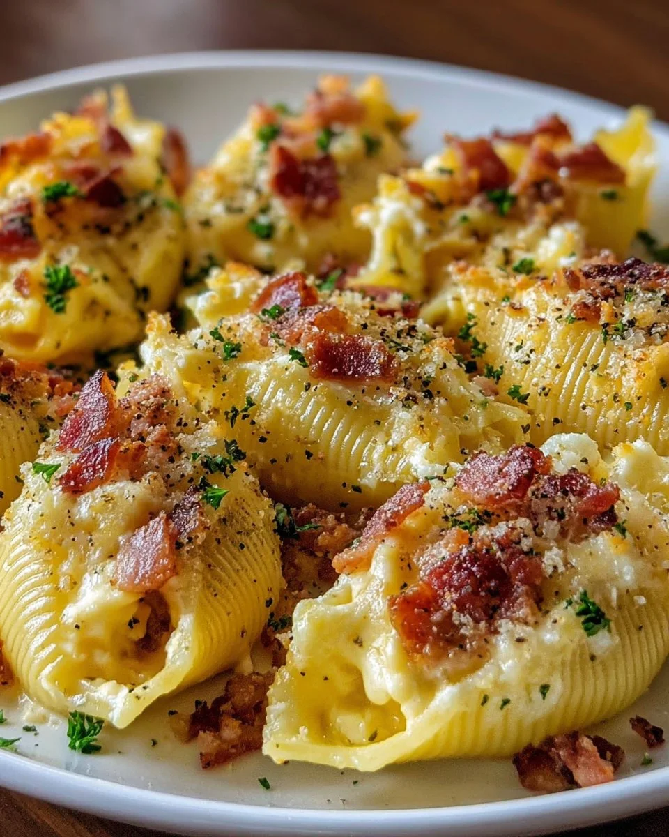 Creamy Loaded Bacon Mac and Cheese Stuffed Shells