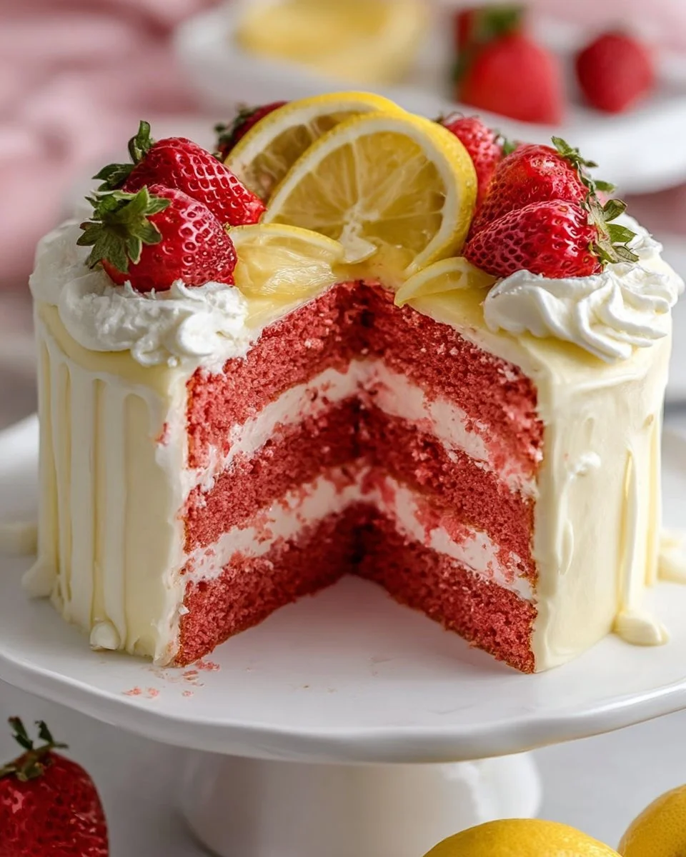 Homemade Strawberry Cake with Lemon Frosting