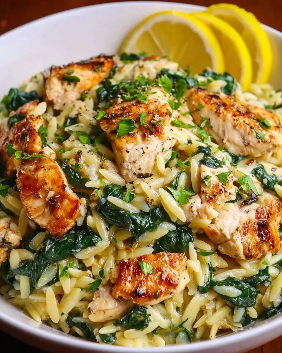 Lemon Chicken Orzo with Spinach