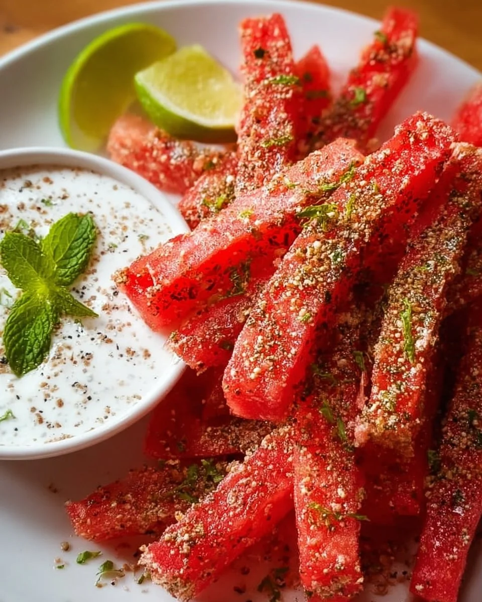 Spicy Watermelon Fries with Coconut Lime Dipping Sauce