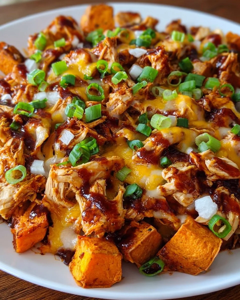 Sweet Potato Skillet with BBQ Chicken &amp; Cheese