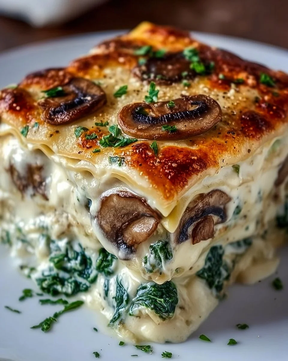 Easy Creamy Spinach Mushroom Lasagna