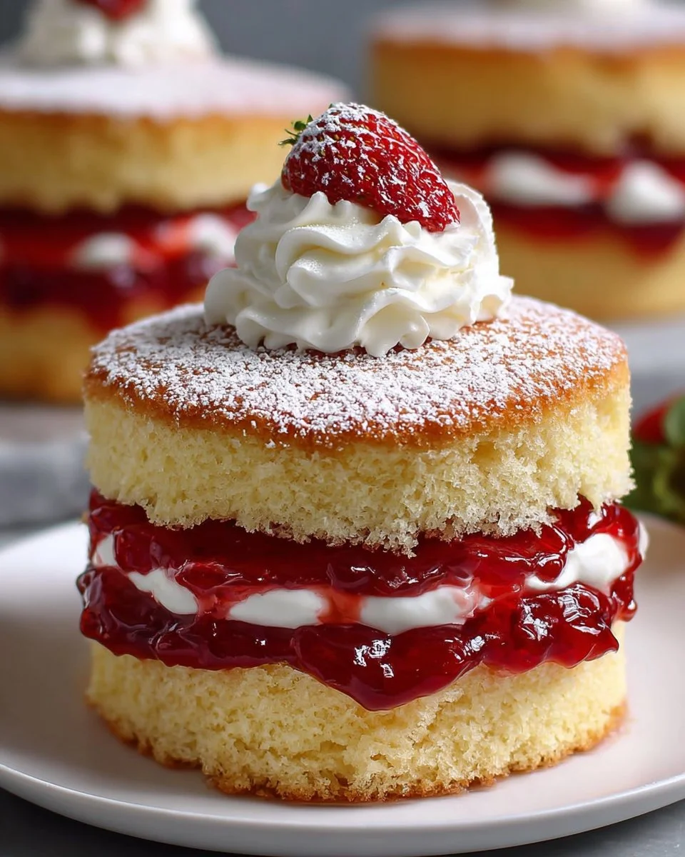 Fluffy Vanilla Sponge Cake with Strawberry Jelly and Whipped Cream