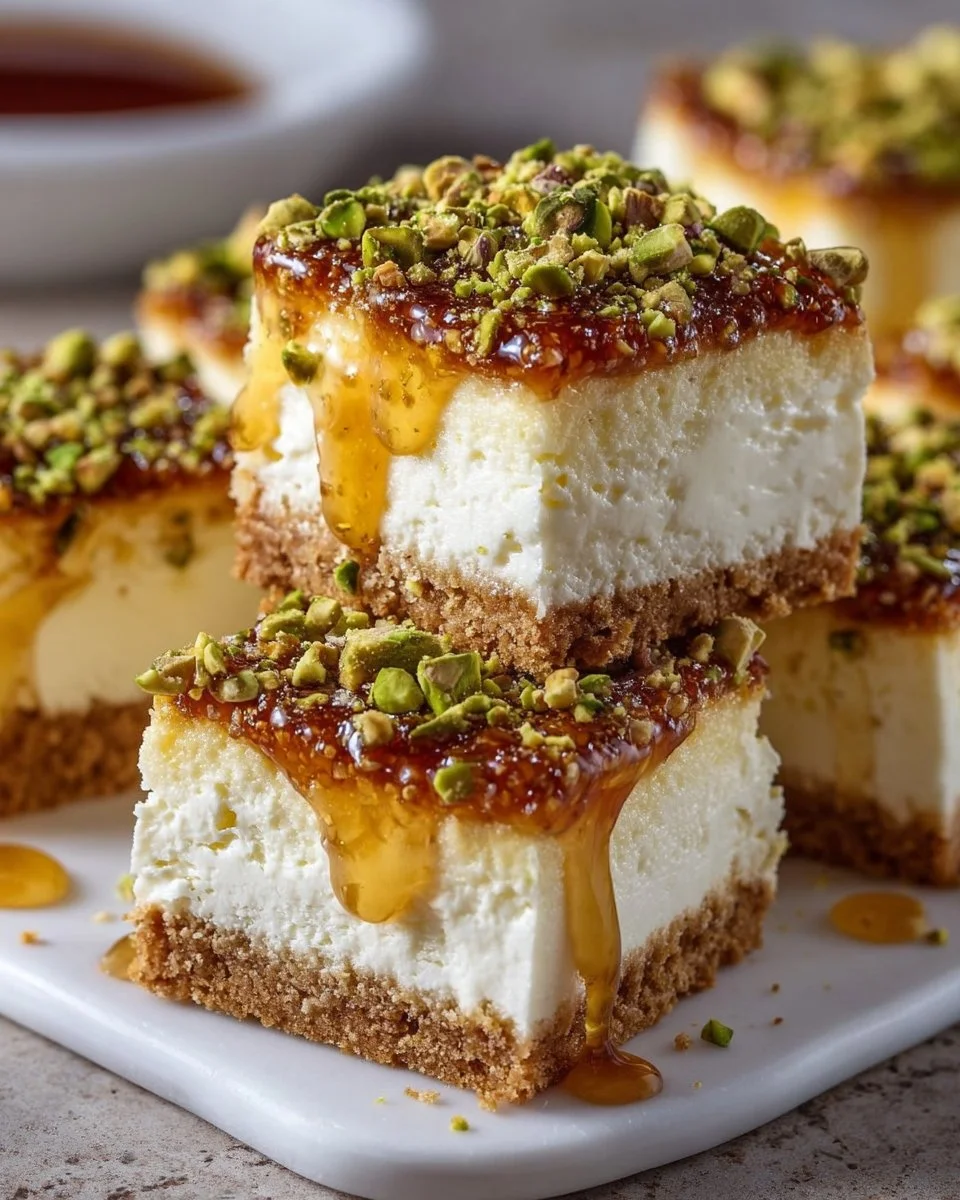 Greek Honey Pistachio Cheesecake Bars