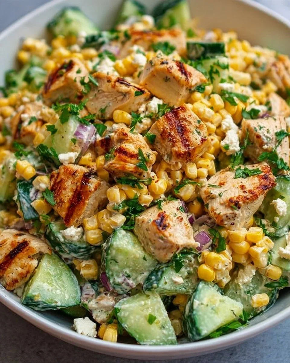 Street Corn Creamy Cucumber Chicken Salad