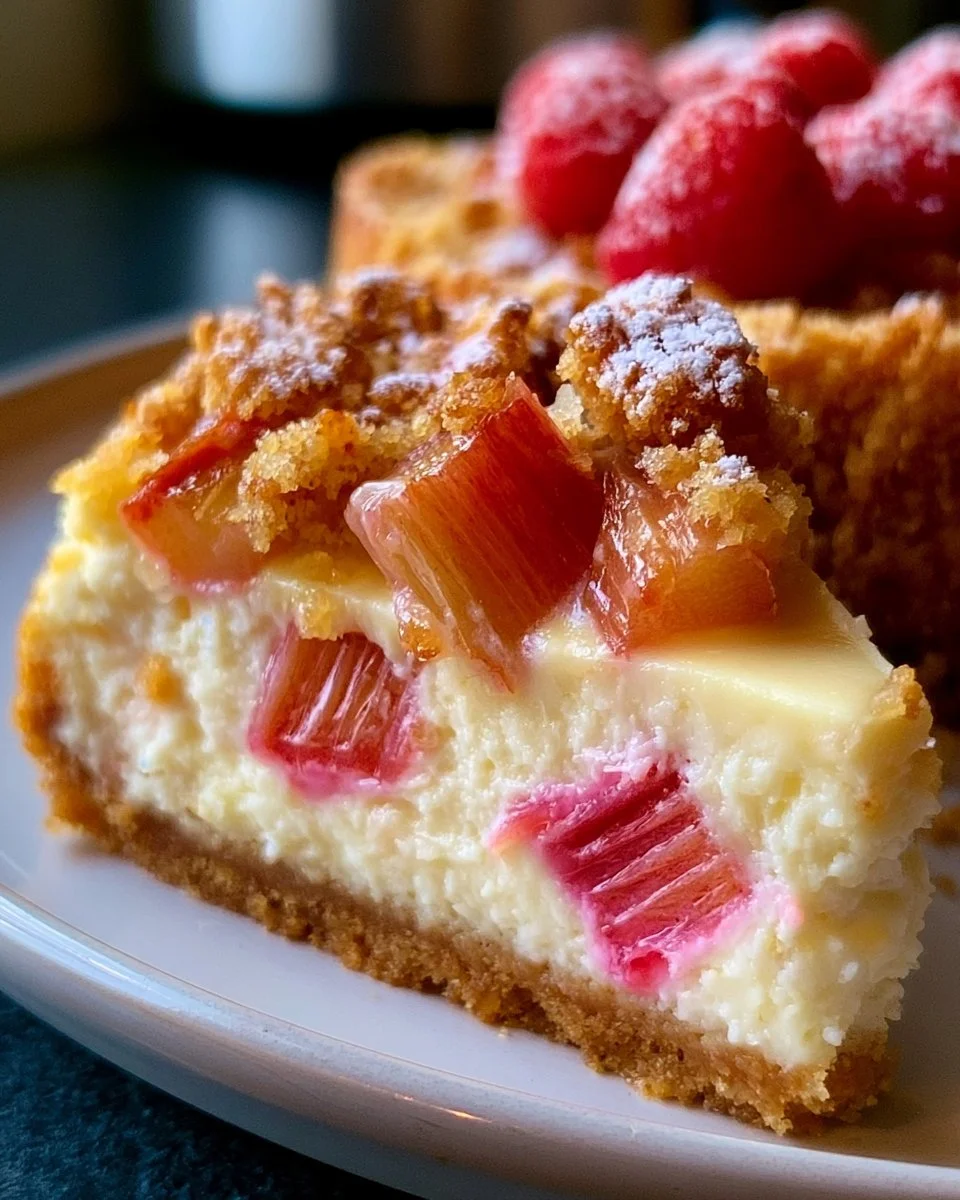 Creamy Baked Tangy Rhubarb Cheesecake
