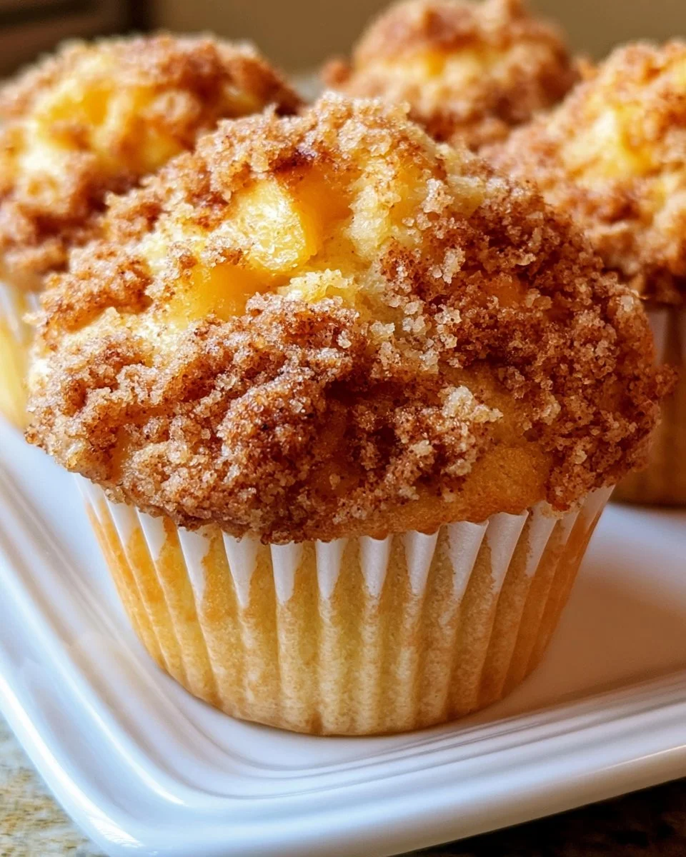 Peach Muffins with Buttery Crumble Topping