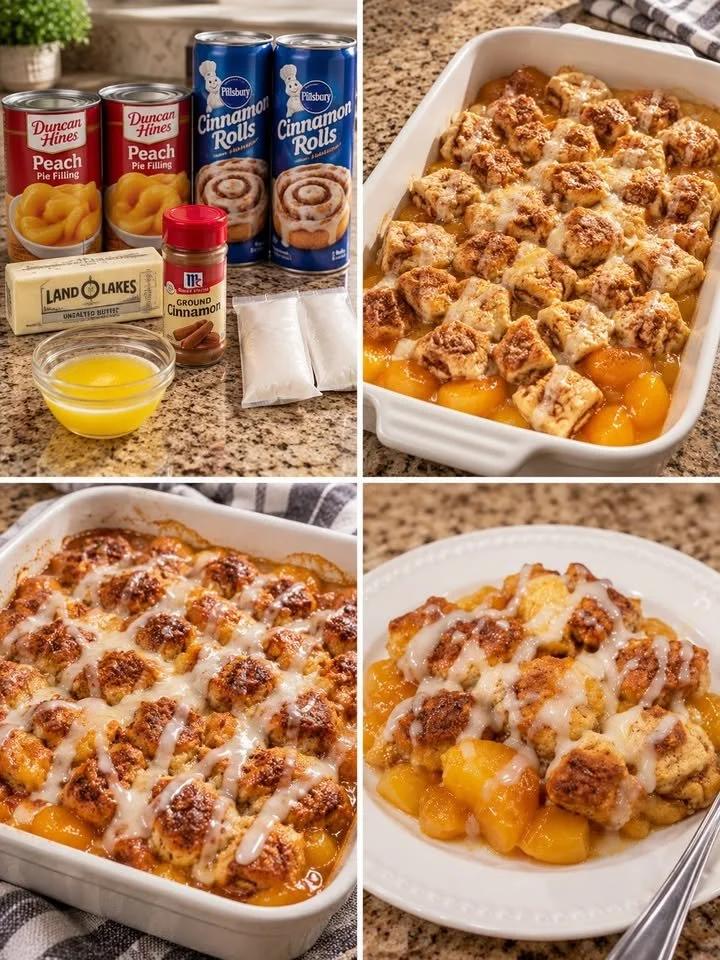 Cinnamon Roll Peach Cobbler Bake