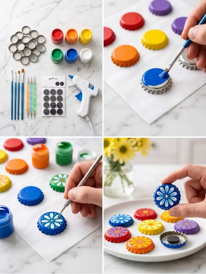 DIY Bottle Cap Flower Magnets