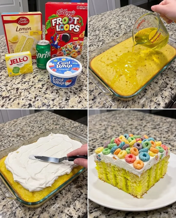 Froot Loops Lemonade Poke Cake