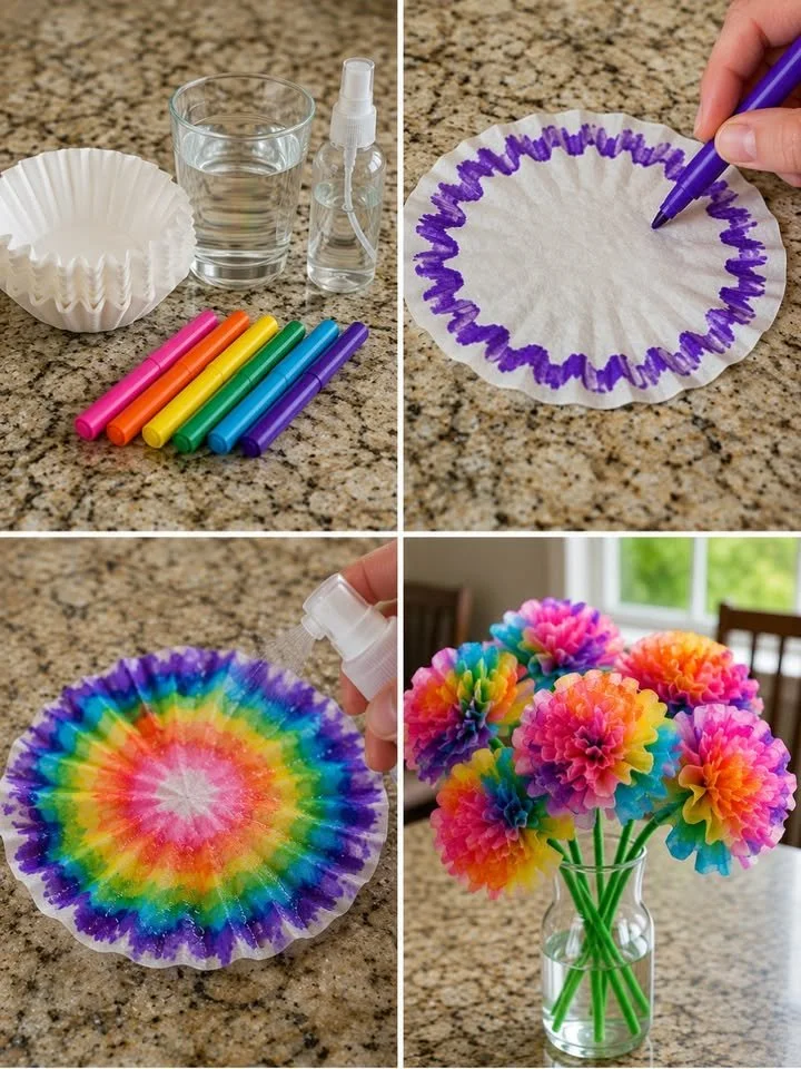 Tie-Dye Coffee Filter Flowers 🌸🌈